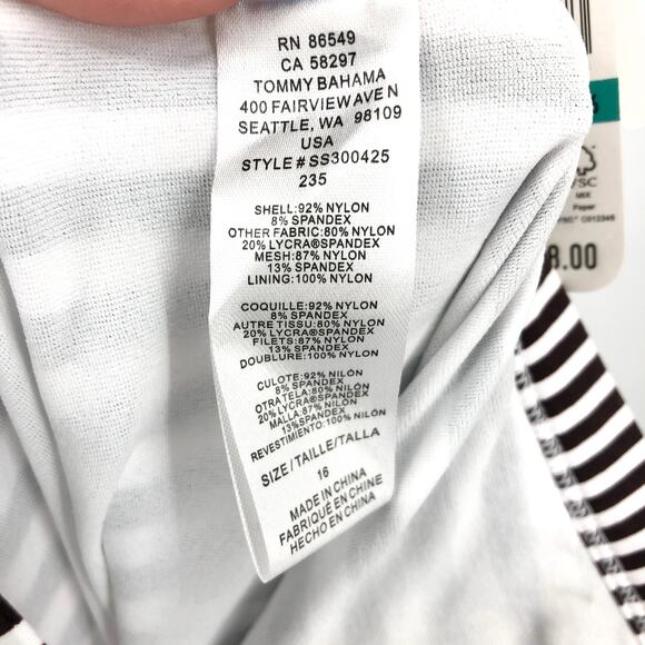 TOMMY BAHAMA Women Breaker Bay One-Piece Swimsuit Size 16 Brown White Stripe NWT - Picture 7 of 11